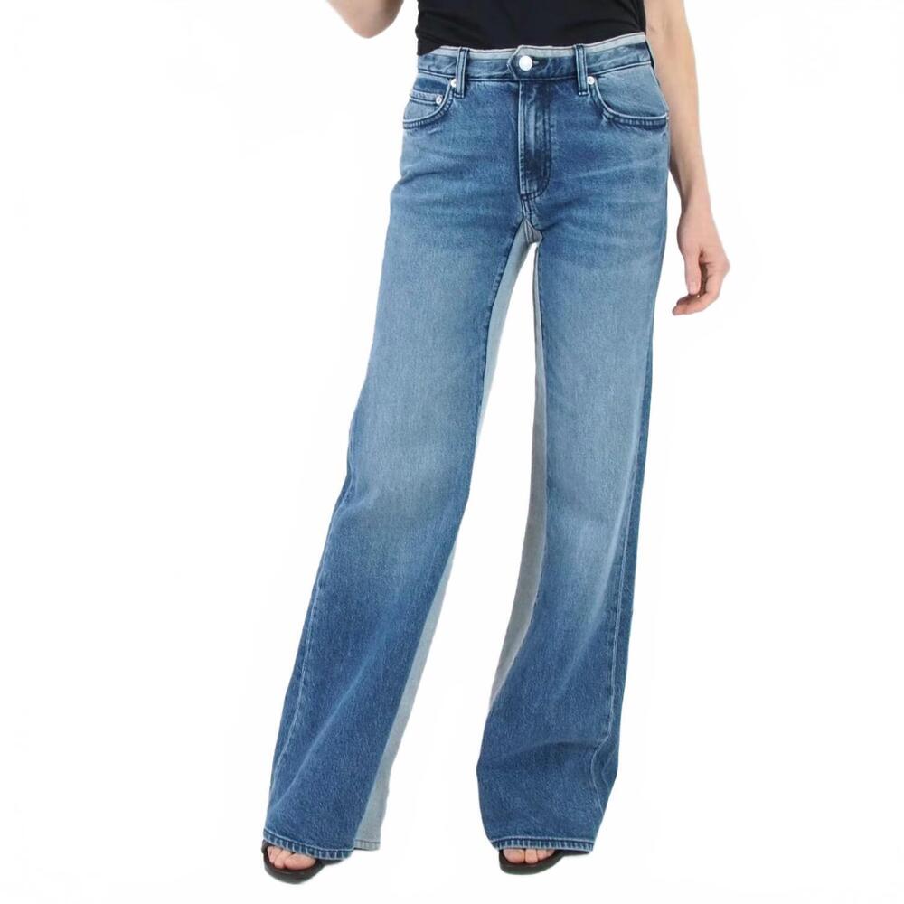 NEW AG JEANS virgo wide leg two tone jeans in light denim
